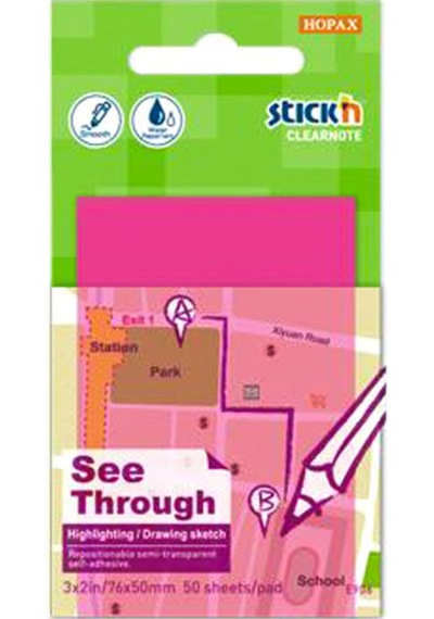 Hopax Stıckn 76x50 Yarı Saydam Yap.not Kağ. Pembe
