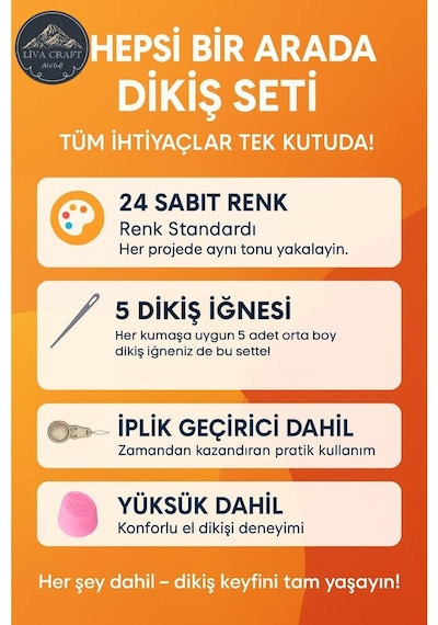 Dikiş Seti 24 Renkli Iğne, Yüksük Ve Iplik Geçirici İle Çok Renkli