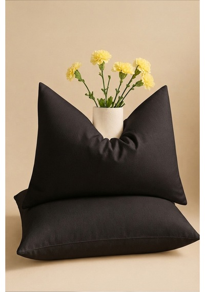 Siyah Renkli Pamuklu Ranforce Kumaş Kapaklı Yastık Kılıfı 2 Adet 50x70 Cm İndigo Mavi