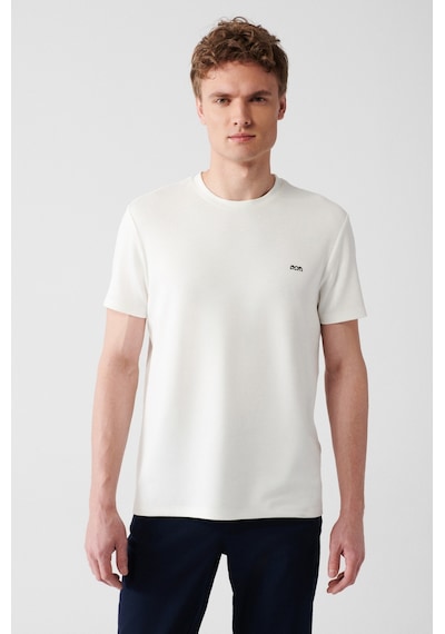 Avva B001040 Bisiklet Yaka Sırt ve Göğüsü Logo Baskılı Erkek T-Shirt - Ekru
