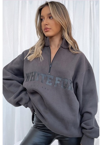 Mad Girls Füme Fermuar Detaylı Sweatshirt Mg1246