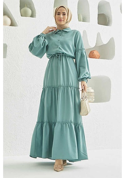 Neways 6567-carla Büzgülü Elbise Mint Yeşili Mint