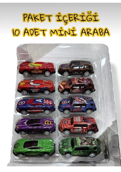 Oyuncak AVENGERS Temalı 10 Lu Kutulu Çek Bırak Metal Car 7 cm Araba Seti