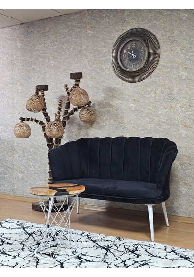 Zafir İkili Papatya Çay Seti Koltuk Beyaz Boyalı Sivriltme Ayak, Balkon, Salon, Ofis, Koltuk Takımı Siyah