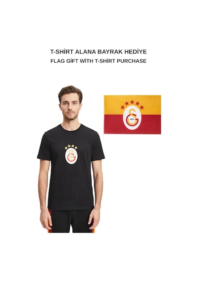 Gsstore Galatasaray Lisanslı Armalı T-shirt Bayrak Ve Uv Kutu Hediyeli 03-siyah