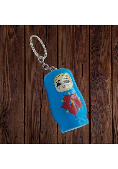 Ahşap Matruşka Bebek Anahtarlık Mavi 5cm Büyük Boy