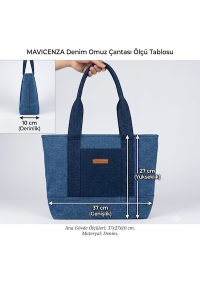 El Yapımı Orijinal Denim Kadın Omuz Çantası Mavi - Lacivert