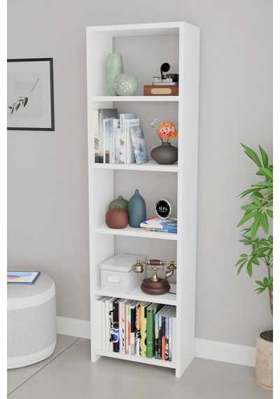 Alpaevmobilya Ahşap 5 Raflı 150 Cm Çok Amaçlı Açık Kitaplık Dekoratif Salon Rafı Düzenleyici Ve Organizer Beyaz