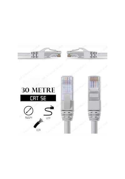 Cat5E Yüksek Hızlı Gigabit Ethernet Ağ Lan Kablosu 30 Metre