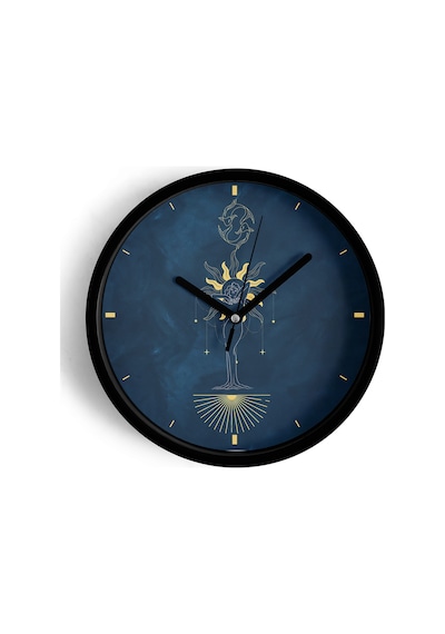 Balık Burcu - Burçlar Modern Duvar Saati - 25cm - Önü Camlı Siyah Kasa - Sessiz Mekanizma-jh0919 Siyah