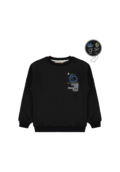 Silversun Kids Silversun Ocean Baskılı 8-13 Yaş Sweatshirt - Siyah