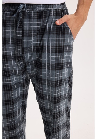 Tudors Erkek Standart Fit Normal Kesim Pamuklu Kareli Beli Bağcıklı Cepli Gri Pijama Altı-51260