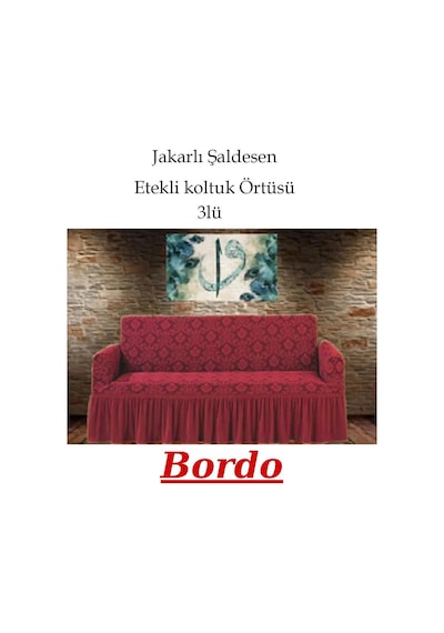 Şal Desen Koltuk, Kanepe, Çekyat Örtüsü, Etekli 3lü Bordo Bordo