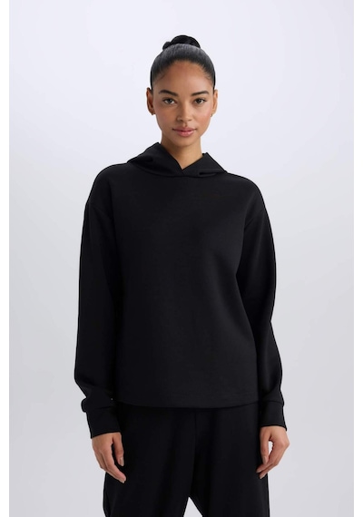 DeFactoFit Standart Fit Kapüşonlu Skuba Dalgıç Kumaş Sporcu Basic Düz Sweatshirt A5626AX25SPBK81