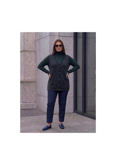 Onno Style Women Desenli Çelik Örgü Klasik Triko Yelek Yeşil - Lacivert