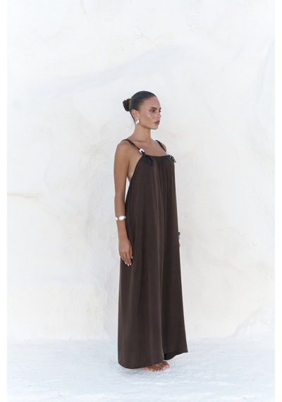 Mai Collection Mai Studios Co. Kasteli Boncuk Detay Kahve Elbise Kahve