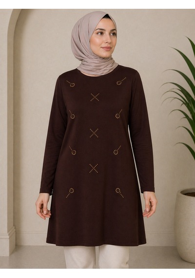 Mutlu City Orta Taş Ve Üzeri Anne Penye Tunik 30644 Kahverengi