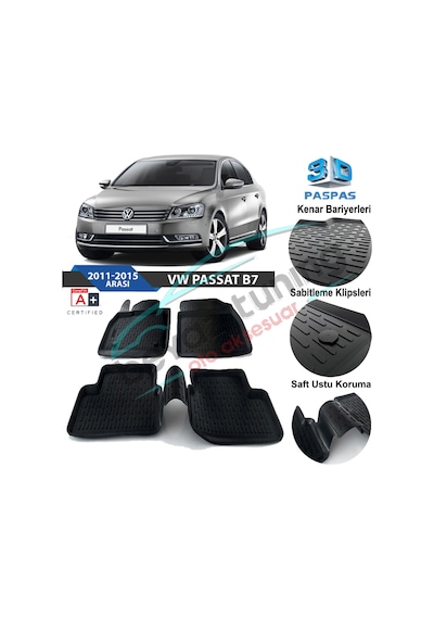 Volkswagen Passat B7 Havuzlu 3D Paspas Niken Siyah 2011-2015