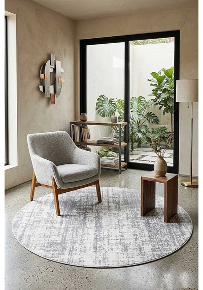 Etnik Craft Madre Modern Desenli Yuvarlak Halı Md01 Gri