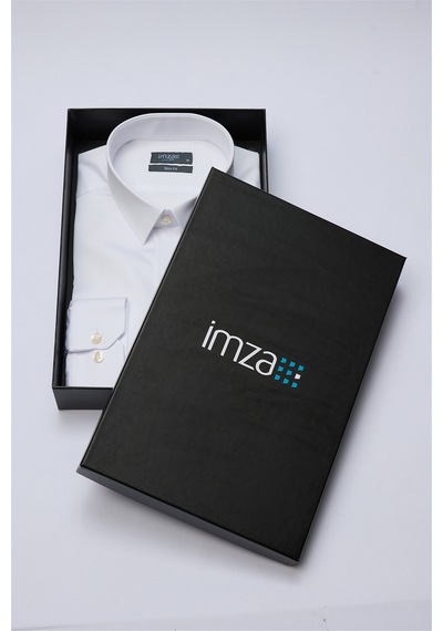 İmza Beyaz Sert Yaka Uzun Kol Cepsiz Slim Fit %100 Pamuk Gömlek 1004260324