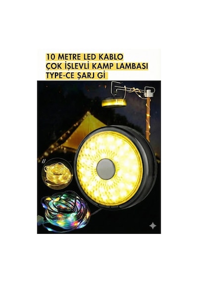 Şarjlı 10 Metre Ledli Şarj Göstergeli 8 Işık Modlu Hareketli Ve Flaşör Modlu Kamp Lambası Led Işık Diğer