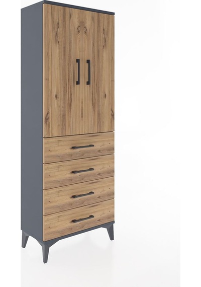 Arges Dolap 3 Raflı 4 Çekmeceli 2 Kapaklı 60x30x163 Antrasit-çam Antrasit