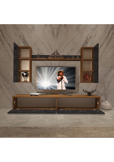 Decoraktiv Eko 7 Mdf Std Tv Ünitesi Tv Sehpası Ceviz - Siyah Mermer