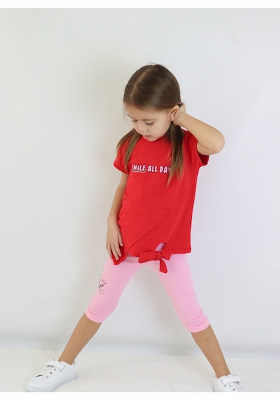 Harika Kids Kız Çocuk Kaprili Kısa Kollu Yazlık Basic Takım 2-5 Yaş 001