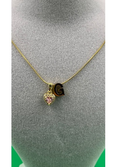 14k Altın Renginde G Harf Pembe Kalpli Minimal Çelik Kadın Kolye Altın