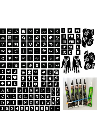 Airbrush Tattoo Mega Geçici Dövme Seti + Tüp Kına 6'lı