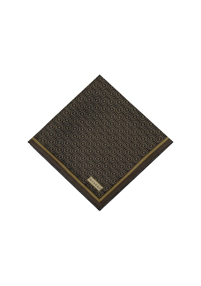 Vakko Twill İpek Eşarp - Helezon Monogram - Kahve Gold Altın - Kahverengi