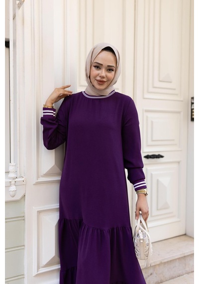 Hb Harma Time Butik Kadın Kat Kat Ribanalı Bordo Tesettür Elbise Bordo Bordo