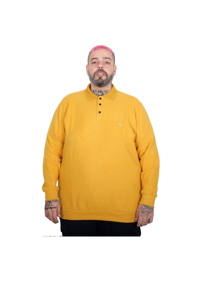 Mode Xl Büyük Beden Erkek Nakışlı Selanik Polo Sweatshirt 20440 Hardal Hardal