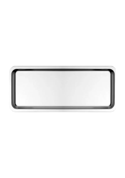 2 Adet Gümüş Dar Dikdörtgen Metal Sunum Tepsisi 33x13 Cm Paslanmaz Çelik Düz Çay Kahve Tatlı Servis Tepsisi Seti Gümüş