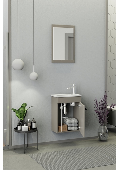 Biani Fix Arya Mini 42 Cm Banyo Dolabı,Seramik Lavabolu, Aynalı,Lavabo Dahil,Mdf,Latte Biani Fix Arya Mini 42 Cm Banyo Dolabı,Seramik Lavabolu, Aynalı,Lavabo Dahil,Mdf,Latte