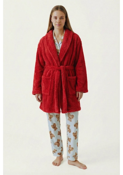 Şal Yaka Wellsoft Sabahlık & Peluş Bornoz-yumuşak, Polar Unisex Sabahlık-kırmızı Kırmızı/xl-xxl Gri