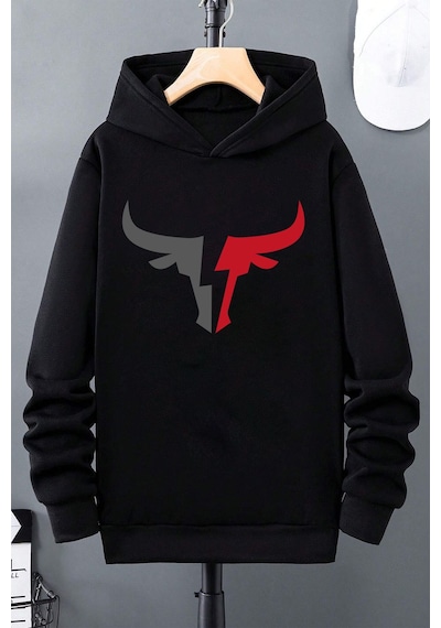 Uyguntarz Boğa Baskılı Erkek - Kız Çocuk Rahat Kalıp Sweatshirt Siyah