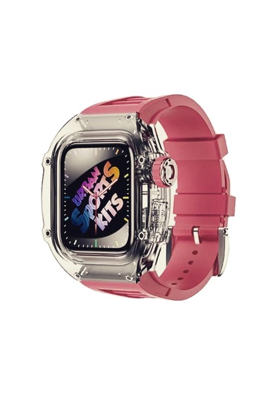 Apple Uyumlu  Watch 45mm Rugged Şeffaf Kasa Profesyonel Koruyucu Ve Silikon Kordon Gül Kurusu