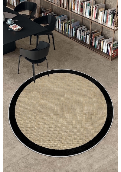 West Home Dijital Baskı Yıkanabilir Kaymaz Taban Halı Yuvarlak Halı Mutfak Halısı Wh 455 Black Yuvarlak