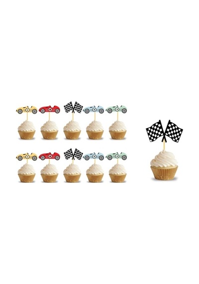 Karton Yarış Arabaları 23 Cm 8'er Adet Tabak Bardak Popcorn Kürdan Set Doğum Günü Seti Aksesuar Çok Renkli