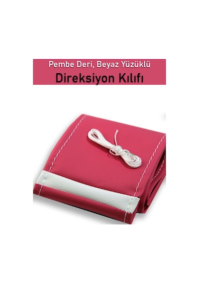 Renault Modus Pembe Özel Süper Deri Beyaz Yüzüklü Dikişli Direksiyon Kılıfı Renkli