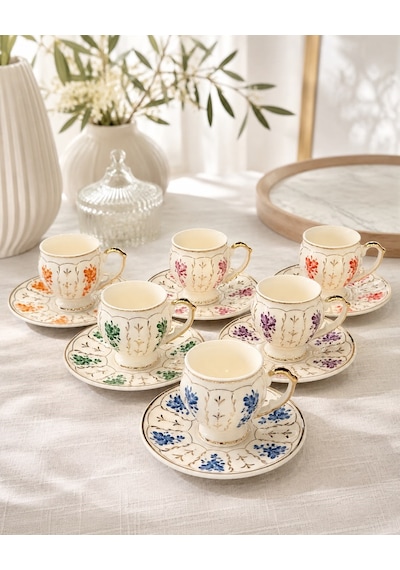 6 Kişilik Porselen Laliza Kahve Fincanı 90 Ml-7507 Çok Renkli