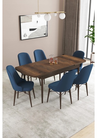 Familieconcept Almira Serisi, Barok Ahşap Desen 80x132 Açılabilir Mdf Mutfak Masası Takımı 6 Adet Sandalye Lacivert Familieconcept Almira Serisi, Barok Ahşap Desen 80x132 Açılabilir Mdf Mutfak Masası Takımı 6 Adet Sandalye Lacivert