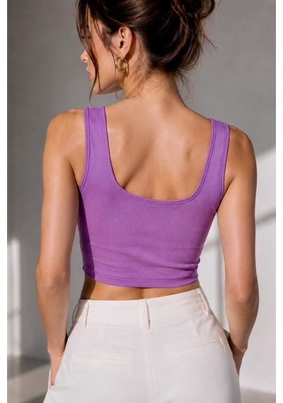 Bb Butik Basic Soft Touch Kare Yaka Crop Bluz Md3549 Lila