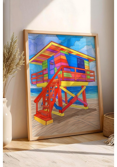 Renkli Cankurtaran Kulubesi Çerçeveli Tablo - Pop Art Poster Tablo