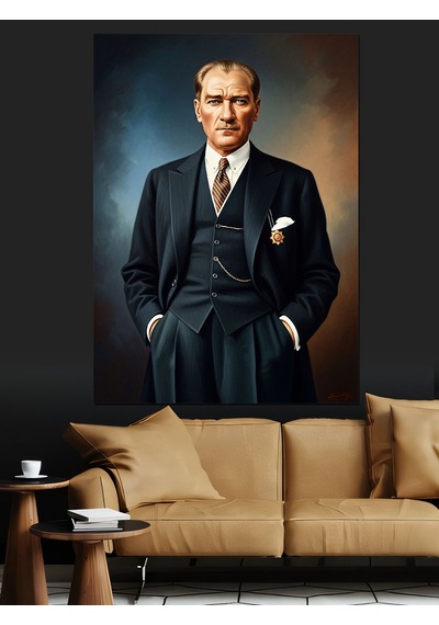 Ahşap Tablo Takım Elbiseli Atatürk Resmi