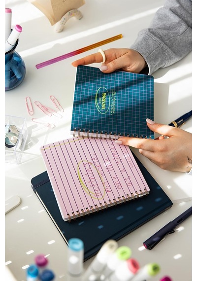 15x16 Spiralli Karton Kapak 2'li Çizgili Not Defter Seti - Lacivert