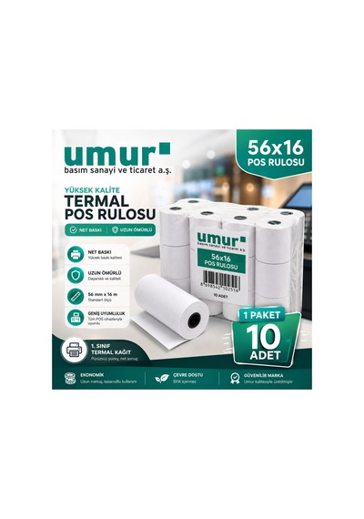 56x16 Mm Termal Pos Rulosu Pos Kağıdı 10 Adet 1 Paket X 10 Adet