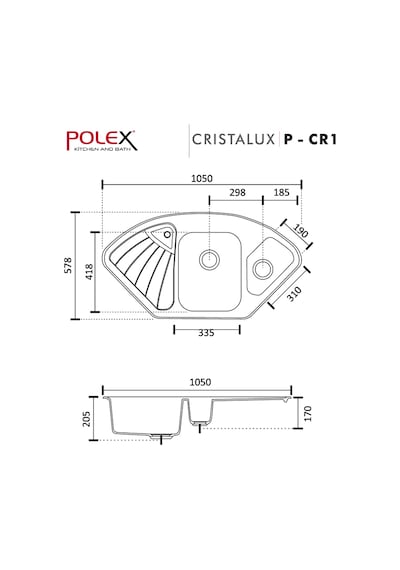Polex Cristalüx Granit Evye P-CR1 Turuncu Tezgah Altı Ve Tezgah Üstü Mutfak Evyesi 104.5x57 CM