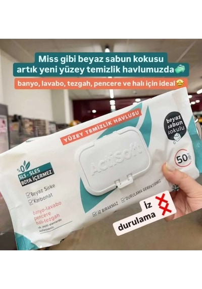 Beyaz Sabun Kokulu Yüzey Temizlik Havlusu 50'li